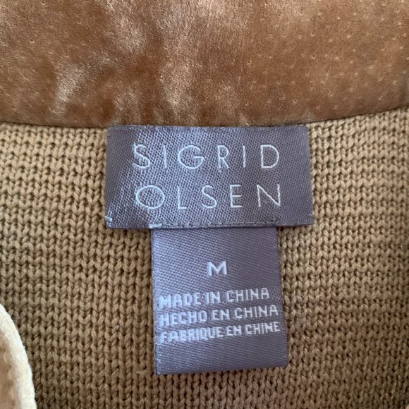Sigrid Olsen Women's size Medium Tan Leather/ Silk Jacket - Picture 7 of 8